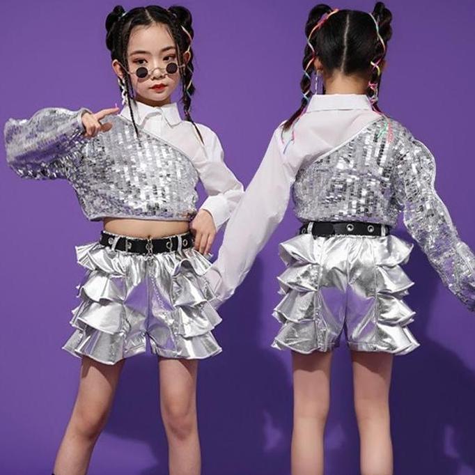 littlefairy setelan dancer hip hop anak silver/ baju dance anak cewek