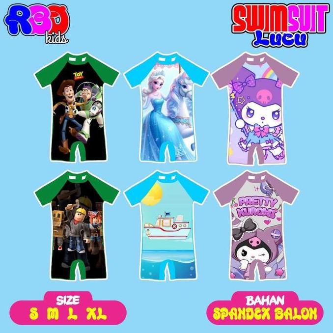 baju renang anak karakter  kapal jangkar roblox minecraft  frozen kuromi toy story 2-11 tahun swimsu