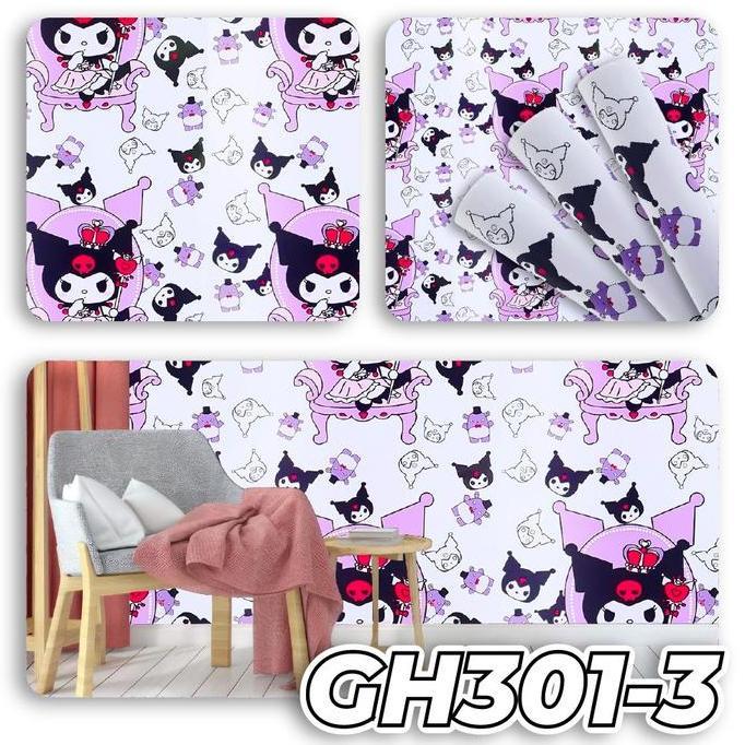 Kantowi- Wallstiker Dinding Motif Kuromi Ukuran 45Cm X 9M Wallstiker Anak