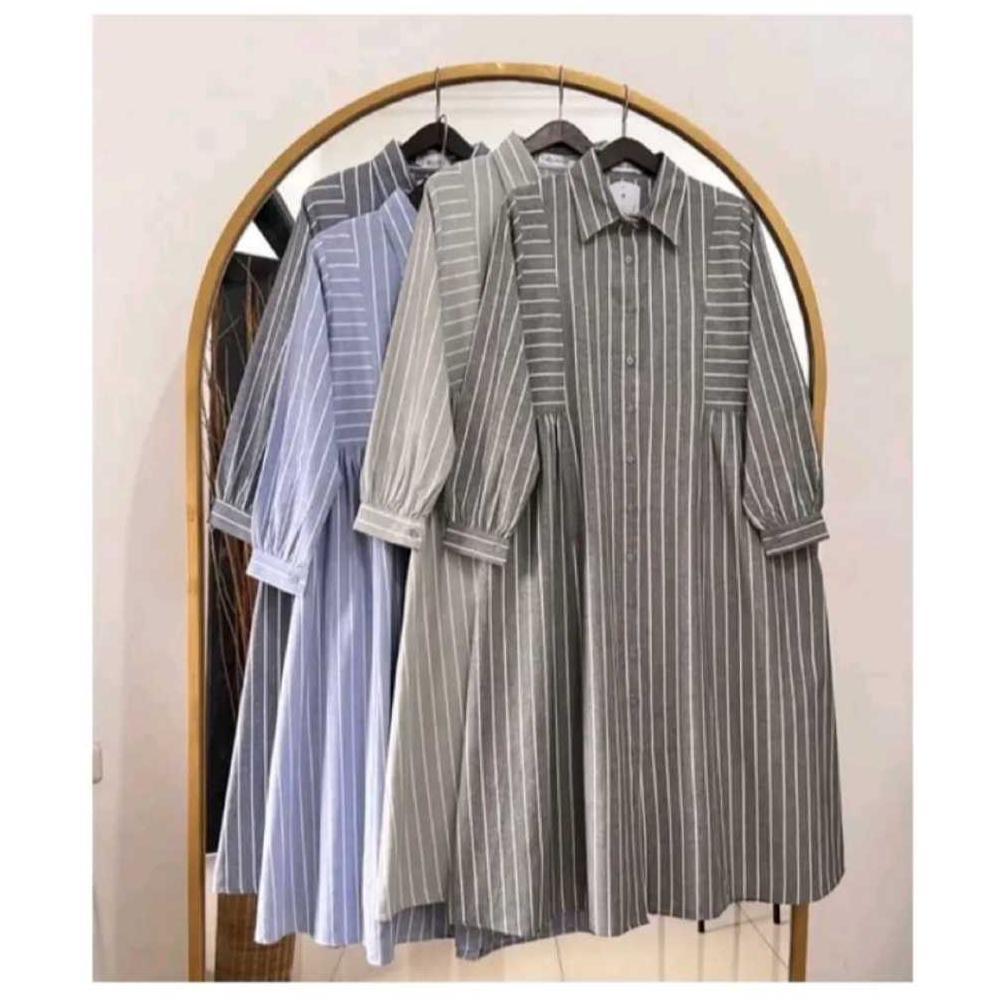 FREE ONGKIR TUNIC WANITA MOTIF GARIS-GARIS / KEMEJA TUNIK WANITA TERBARU / TUNIK DEWASA JUMBO TERLAR