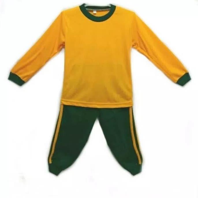 seragam olahraga PAUD TK kuning kunyit - hijau botol