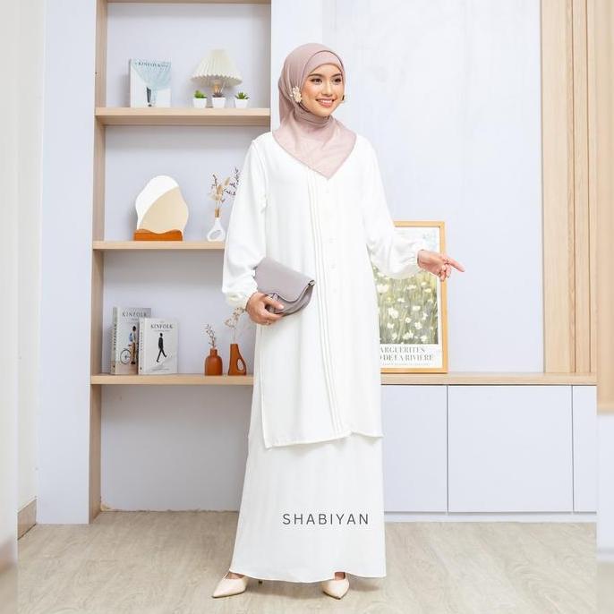 Shabiyan-613 Gamis Wanita Dress Putih Muslimah Inner Outer Formal Daily