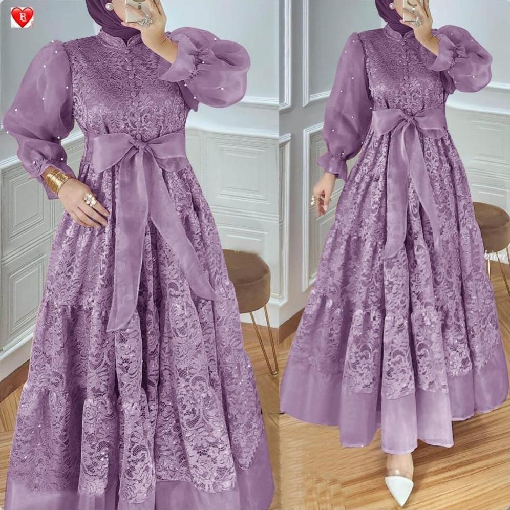 BEST SELLER MODEL BARU  GAMIS BRUKAT / GAMIS BRUKAT KOMBINASI ORGANZA MUTIARA / GAMIS ORGANZA KOMBIN