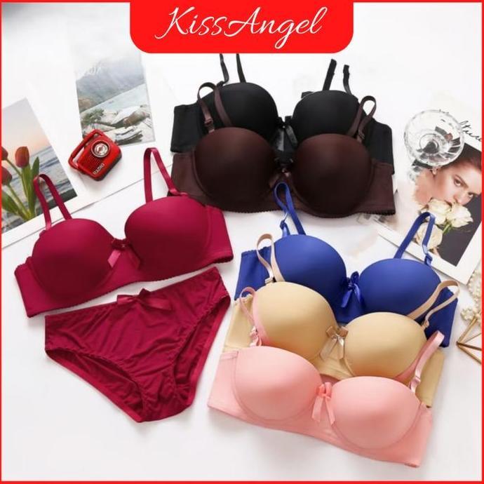 Bra Set Motif Polos Berkawat ( Bra + CD ) Wanita Setelan Wanita Premium