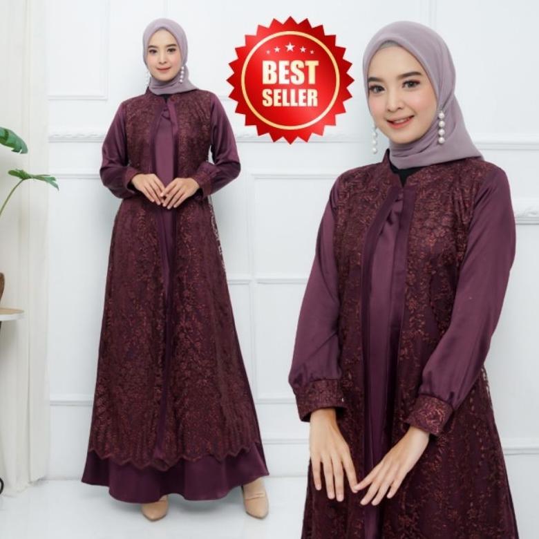 (TR01) Gamis Brukat Tile Rompi / Gamis Brukat Muslim / Gamis Model Rompi Ukuran M - XXXL (JUMBO)