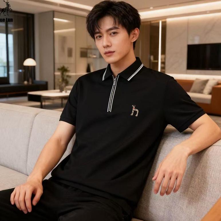 FREE ONGKIR JUE LUN POLO SHIRT PRIA ATASAN PRIA BERKERAH UPPER ZIP POLO SHIRT TERBARU KAOS POLOSHIRT