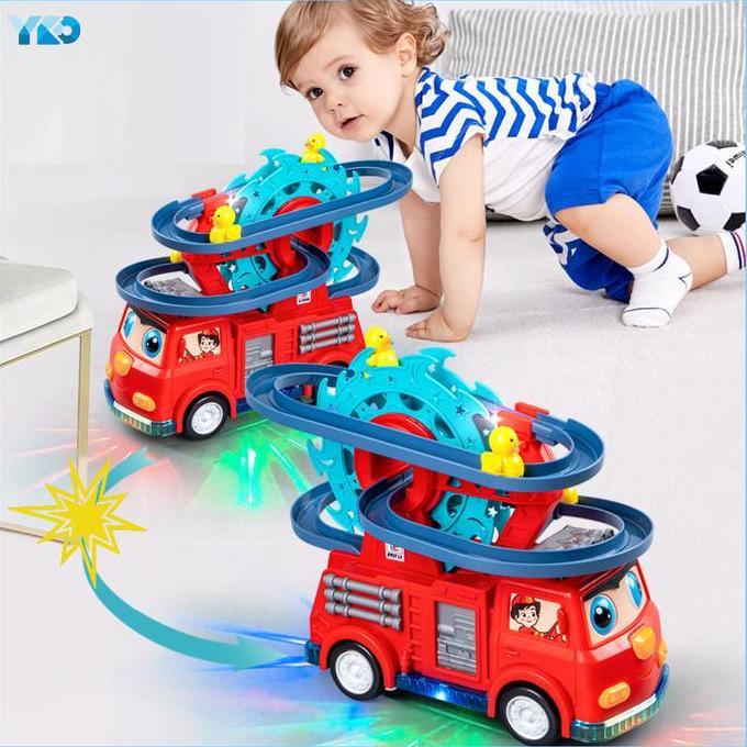 DepinLia4 - YKO Mainan Anak Mobil Pemadam Perosotan Putar Bebek Tiranosaurus Toy Car
