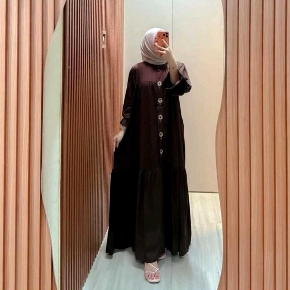 Melda Dress Gamis Rayon Twill Bordir Bunga Premium