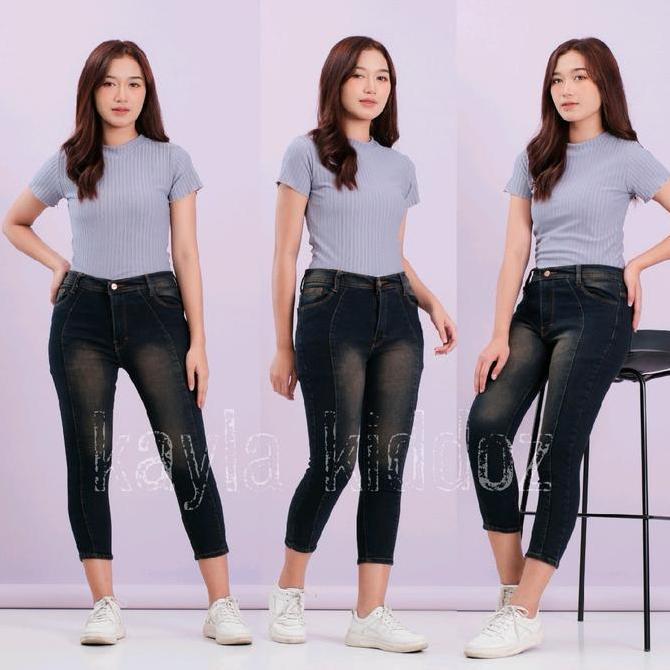 Willply Celana Panjang Wanita Jeans 7/9 Wanita Highwaist Premium Size [27-38] Kayla Kiddoz Denim Mel