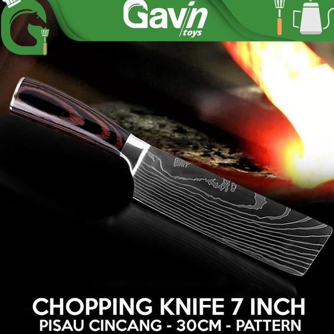 Pisau Golok Daging Chopping Cleaver Knife Chef 30cm Damascus Pattern