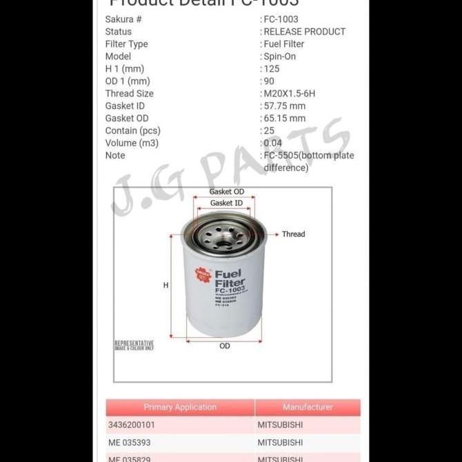FUEL FILTER SOLAR ATAS SAKURA COLT DIESEL CANTER 110 FC1003 FC-1003