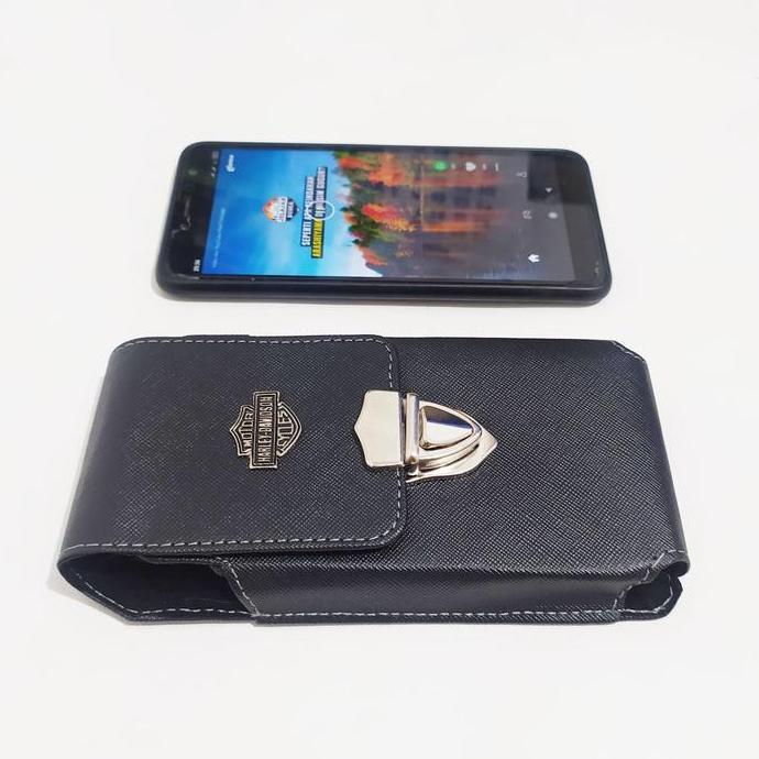 DI46 >> Dompet Hp 7 inci Tas Pinggang Sarung Handphone Pria Kulit Sintetis 1 s Hitam