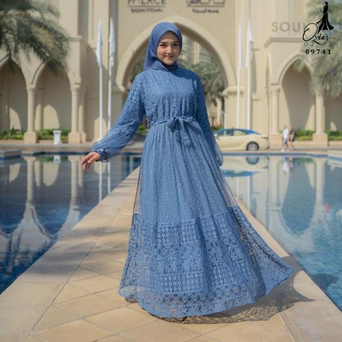 Murah GAMIS OZIAS BROKAT FIMELA 09741 LD 105 & LD 120 I Gamis Tangan Balon I Gamis Kondangan Busui F