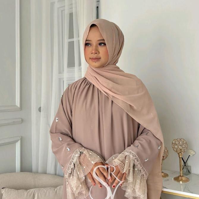 DISKON ALISA Abaya Hitam Mix Coksu - Abaya Muslim Syari dengan Payet & Renda - Baju Mewah Dewasa Lem