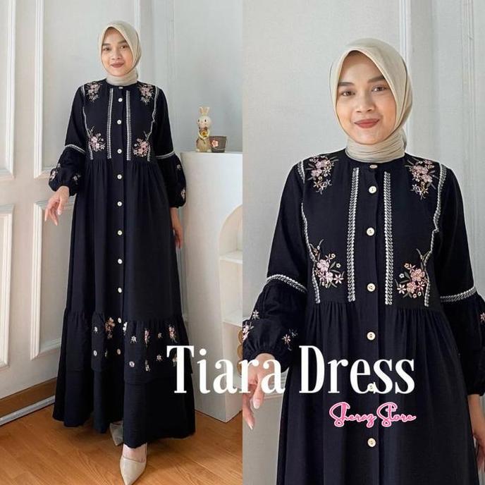 Murah Tiara S M L XL XXL Gamis Dress Kondangan Linen Bordir Vintage Wanita Terbaru Kekinian Jumbo Ld