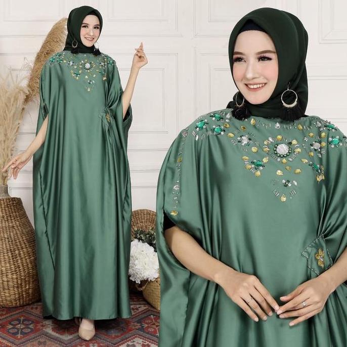 Murah Kaftan Lebaran 2025 / Kaftan Wanita Muslim Bahan Velvet Terbaru BCL Kombi Manik Manik Jahitan 