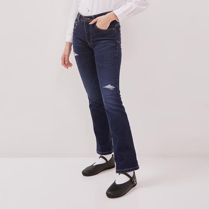 DUST Celana Mid Rise Bootcut Jeans Laira Medium Dark Blue (D. 31310) (TERBAIK) (TERBARU) (TERMURAH)