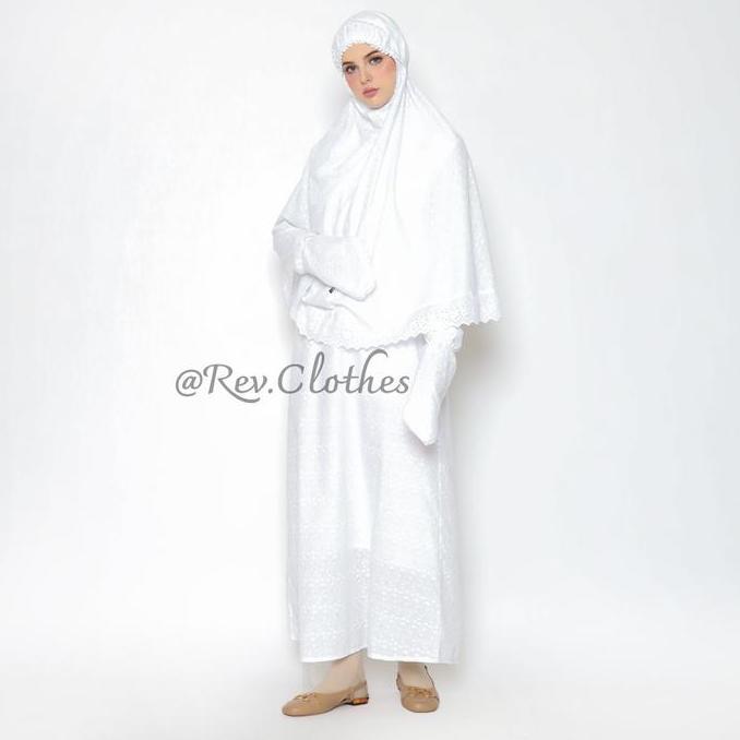 Gamis Ihram Wanita Lengkap Baju Haji Umroh Wanita Full Bordir Muslim Putih