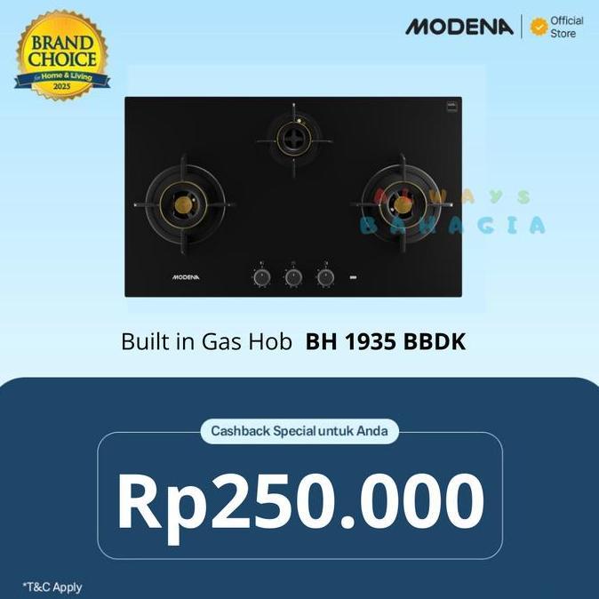 Modena BH 1935 BDBK kompor tanam 3 tungku full kuningan 90 cm BH 1935 LB