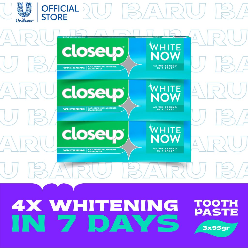 Closeup White Now Kaolin 95gr - Pasta Gigi Pemutih Triplepack (x3)