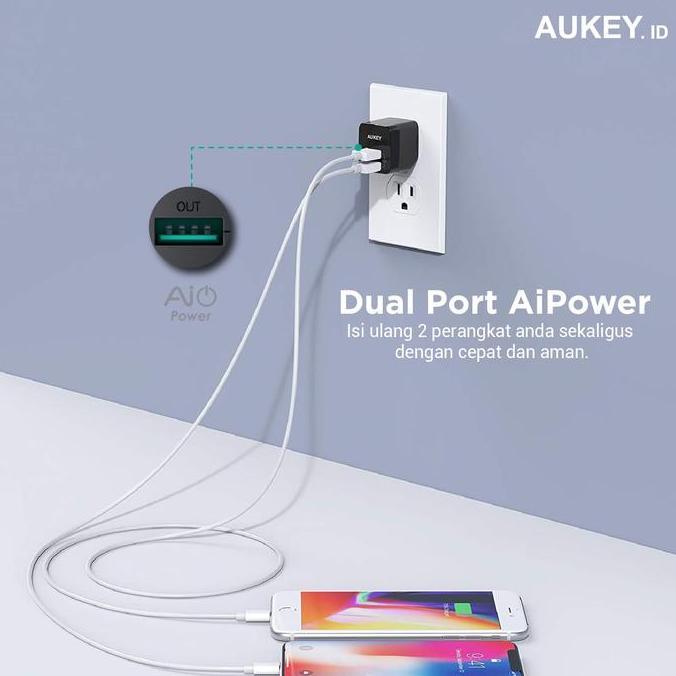 Aukey Charger 2 Port 12W Fast Charging Aiq Usb Adapter Original Pa-U32 Terlaris