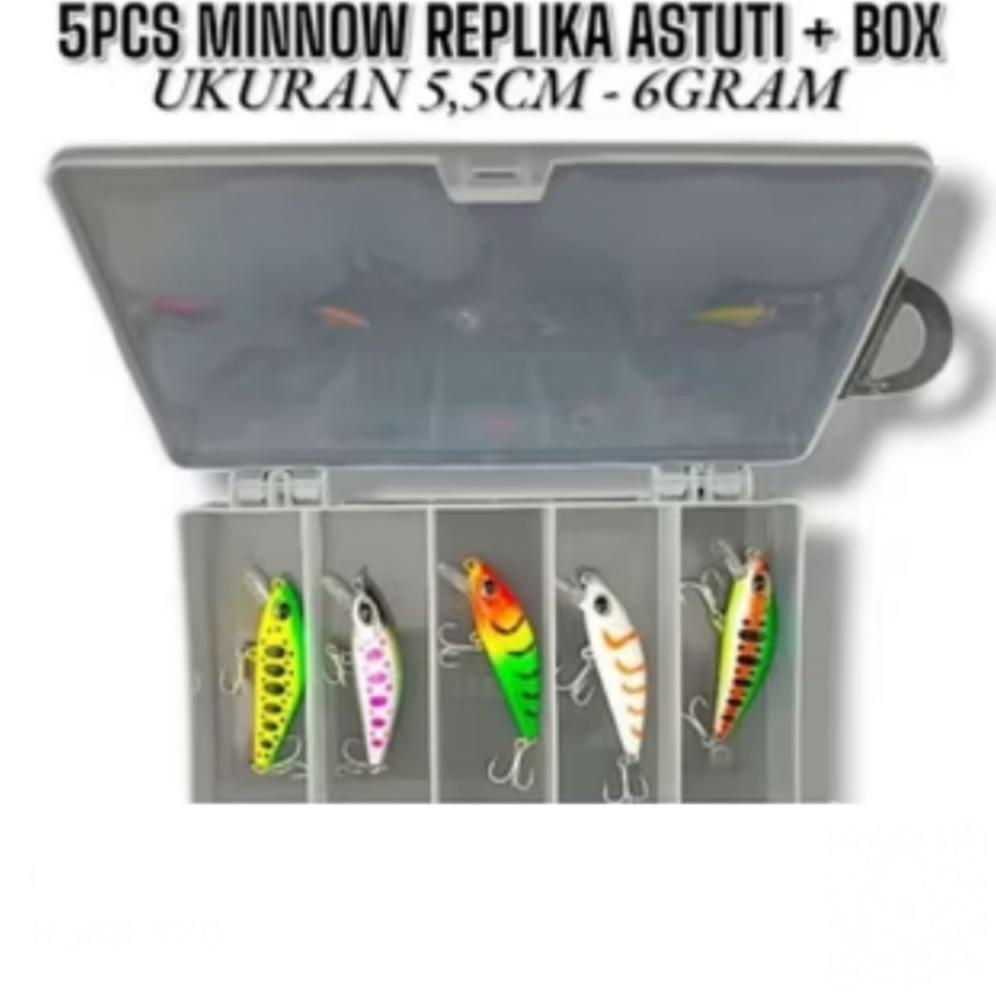 TERBARU 2026 5 PCS MINNOW REPLIKA ASTUTI +BOS.UMPAN CASTING