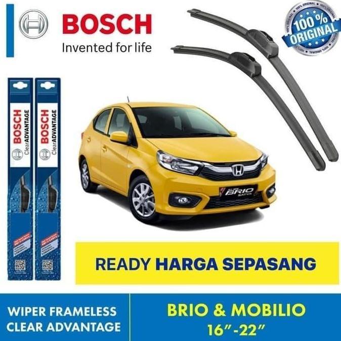 Wiper Blade Frameless Bosch Clear Advantage - Karet Pembersih Kaca Mobil Depan Honda Brio . Mobilio 