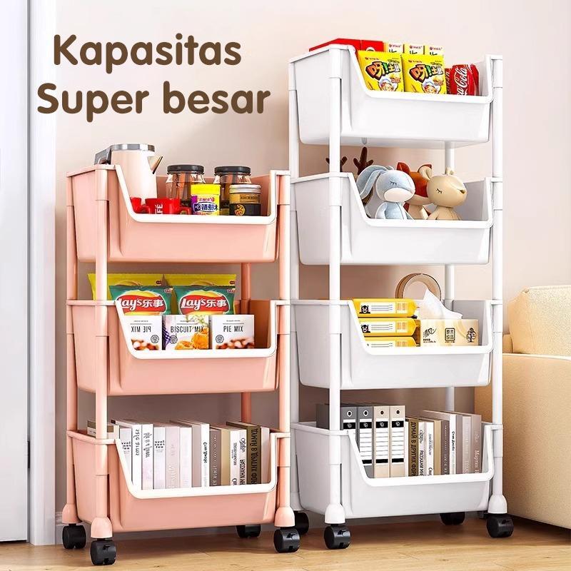 Rak Troli Persegi 4 Susun Rak Plastik Susun Serbaguna Rak Bumbu Dapur
