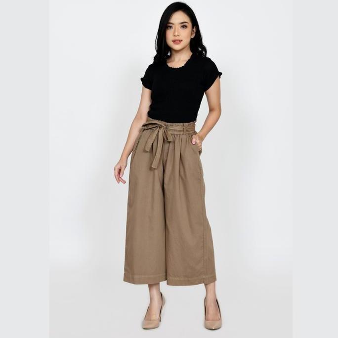 Lezahrasignature Celana Kulot Mona - Bawahan Kulot Katun Wanita 7per9 Katun Lembut dengan Tali Pingg