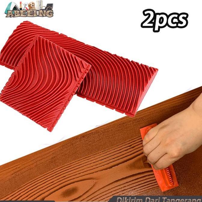 PUMERIA 2pcs Kuas Cat Motif Kayu Karet Dinding Efek Corak Kuas Corak Roll