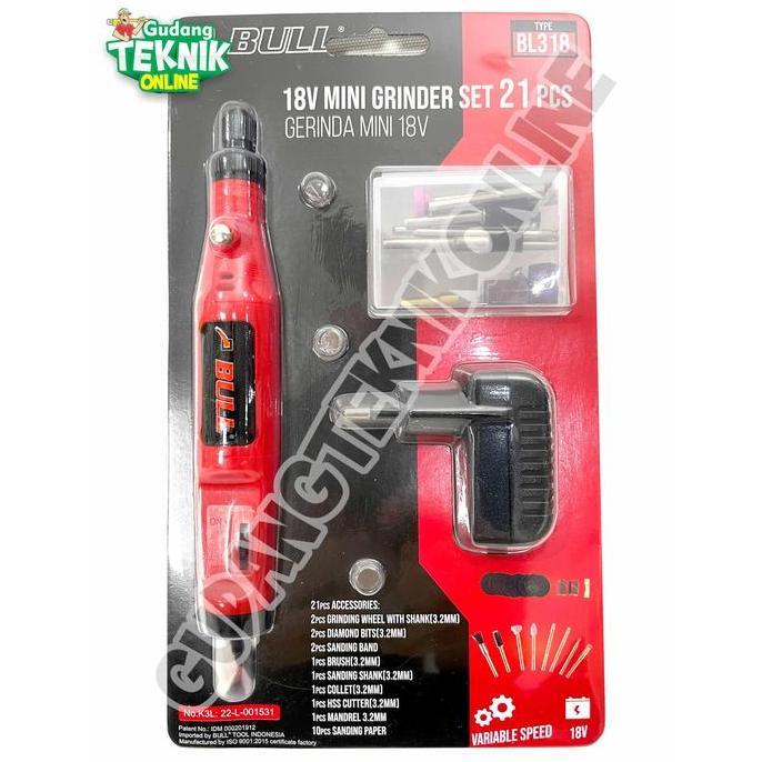 REZORHA BULL Mini Die Grinder Set 21pcs 18V BULL BL318 BLISTER / Alat Gerinda Bor Tuner Mini Kecil B
