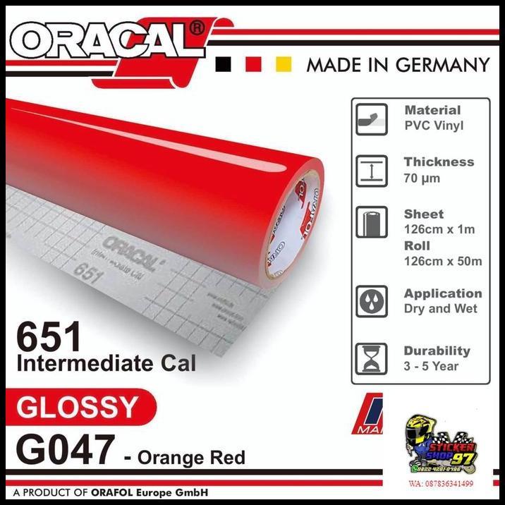 DISKON STICKER ORACAL 651- G047 ORANGE RED GLOSS STIKER [METERAN] 