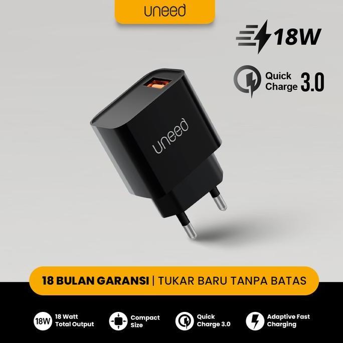 marcelina_shop - uneed quickplug wall charger quick charge 3. max 18watt uch411
