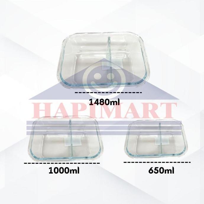 Glasslock Wadah Tempat Makanan Persegi 2 Sekat Storage Putih Satuan
