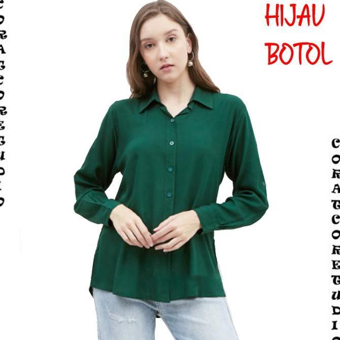 Promo Blouse Kemeja Wanita 99 WARNA Panjang Polos HIJAU BOTOL NATAL Rayon Diskon