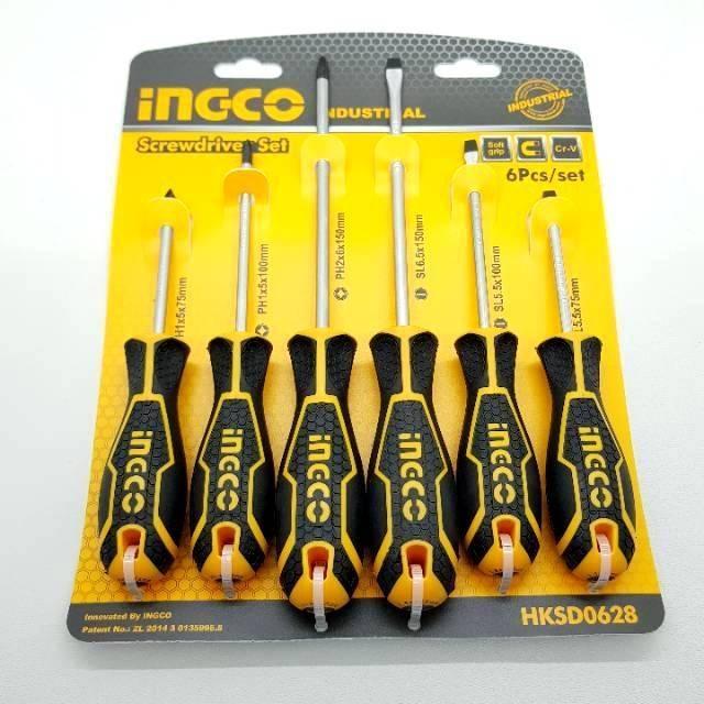 Ingco Obeng Set Gagang Karet Screwdriver Set 6 Pcs Ingco