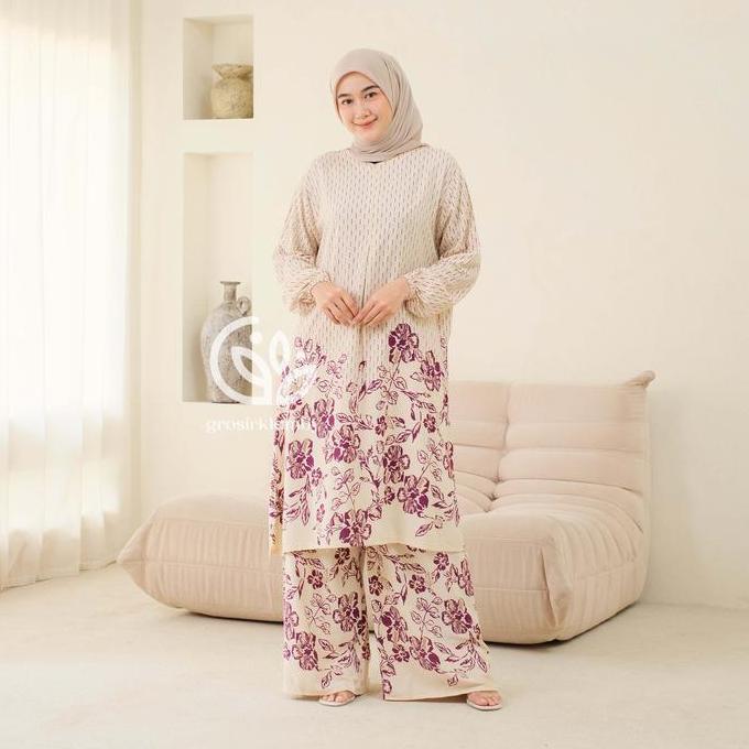 (LS) One Set Tunik Sinarengan Rayon Batik Premium Jumbo Rempel Busui Adem Nyaman Setelan Atasan Bawa