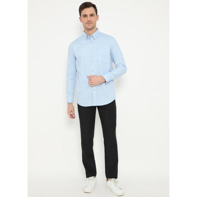 Jobb Brioni Kemeja Pria Lengan Panjang Regular Fit Biru