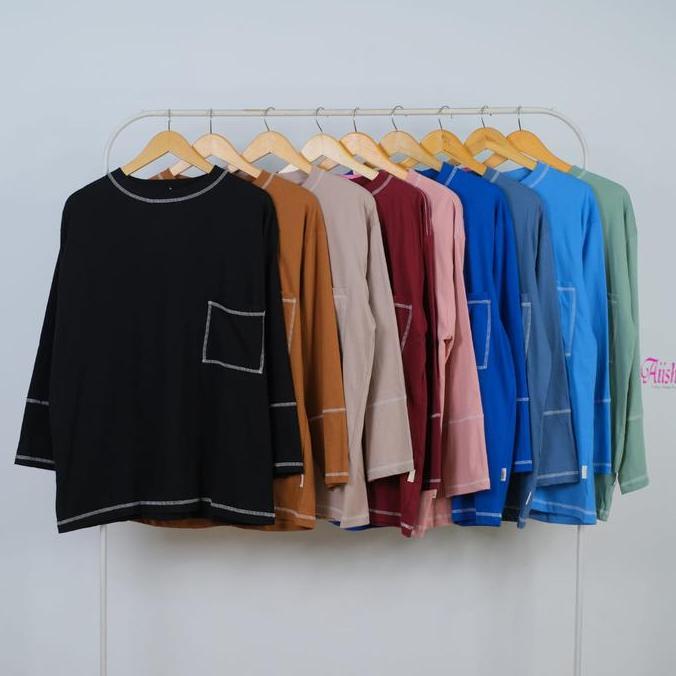 (LS) AIISHA | Kirani Kaos Cotton 100% | Atasan Kaos Wanita Panjang Bahan Katun Premium | LD 110-130 