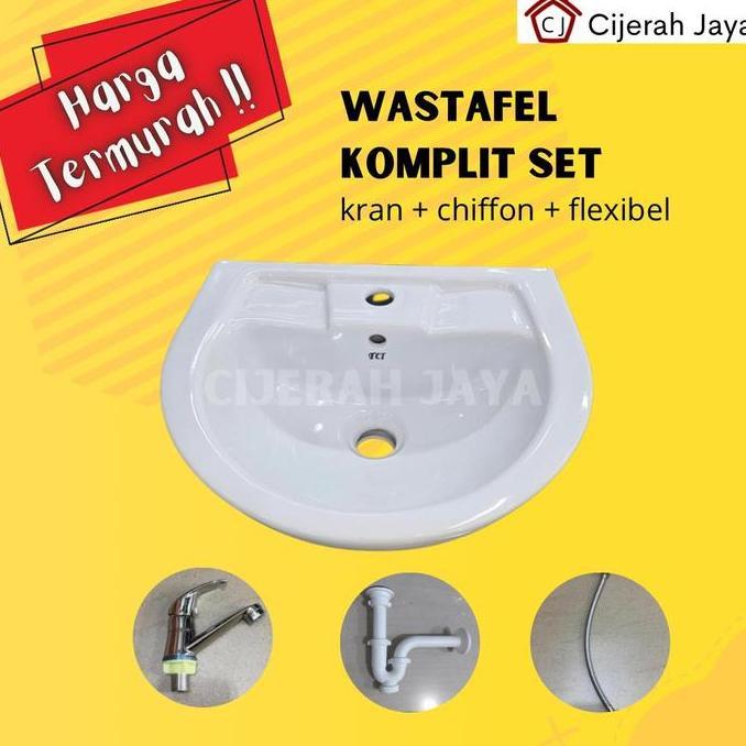 VOLK Wastafel Cuci Tangan Gantung Komplit / Washtafel VOLK + Kran + Sifon + Flexibel TERBATAS