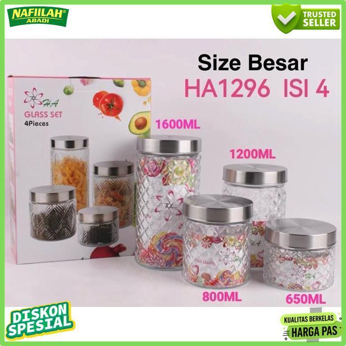 Best Seller Toples Kue Lebaran/Toples Canister Kaca (1 Set Isi 4 Pcs) | Toples Set Multifungsi