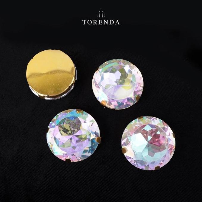 Torenda Cangkang Gold Payet Kristal Jahit Bulat 27mm (AB) / pcs (TERBAIK) (TERBARU) (TERMURAH)