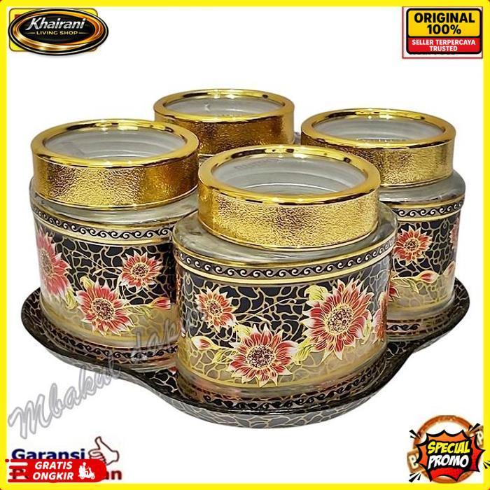 New Toples Kue Toples Kaca Set Toples Lebaran Set Mewah Bisa Putar Nampan Kaca Bistro 4 Toples Sni