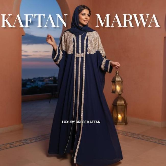 Abayakaftan Marwa Trendy Outer Lepas Pasang Free Turban Dan Manset Gamis Abaya Mewah Lebaran Pesta K