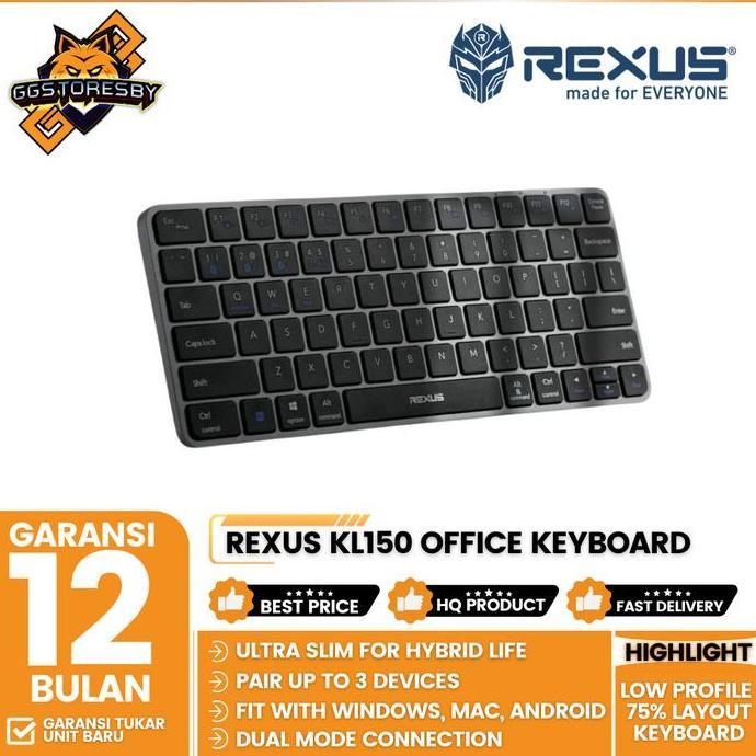 Rexus KL150 Keyboard Office Wireless Low-Profile 75Layout Ultra slim Design