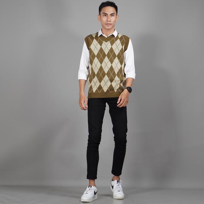 Okechuku Rompi Pria Vest Pria MOTIF KOTAK Vest Rajut Pria Rompi Custom GM