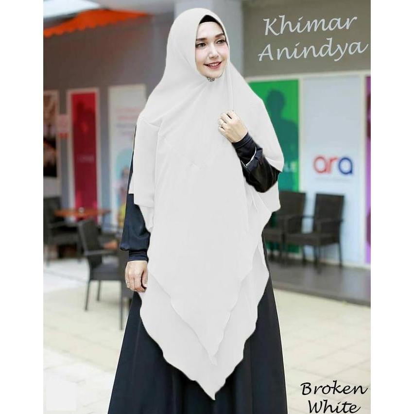Jilbab Instan Anindya Khimar Syari Jumbo Hijab Bergo Ceruty 2 Layer Pet Antem Panjang, Pinguin
