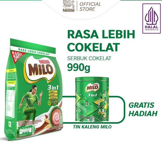 jangkistore21 - [free tin kaleng special milo 3in1] milo 3in1 activ-go susu cokelat pouch bubuk 99g