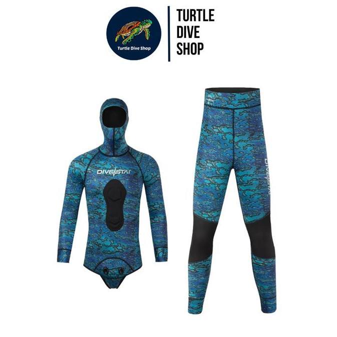 Divestar 3mm Neoprene Camo Blue Wetsuit Diving Scuba Diving Suit Two-piece Spearfishing Suit Surfing