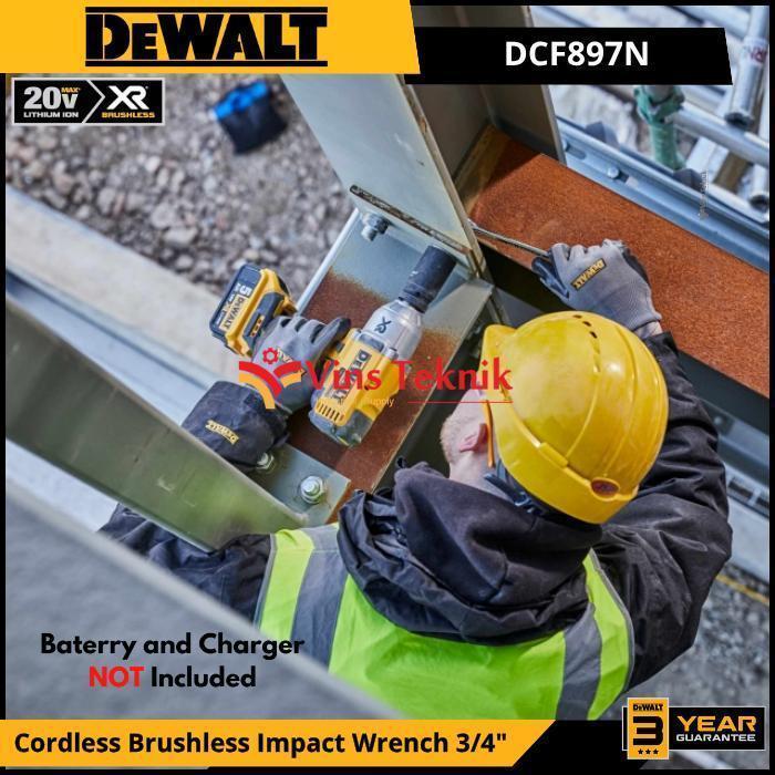 DEWALT DCF897N Mesin Pembuka Baut Baterai Cordless Brushless Impact Wrench 3/4" 950Nm 20V DCF897
